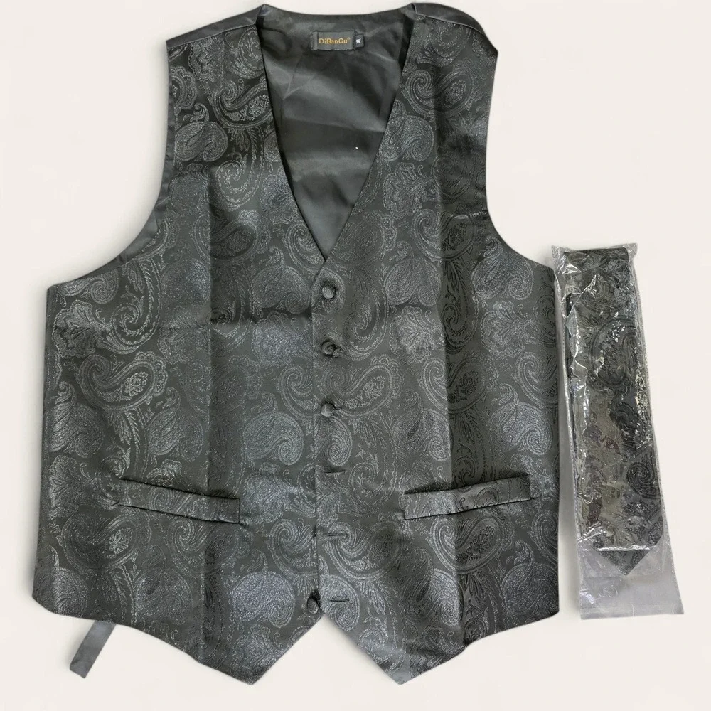 Hi-Tie & Barry Wang Mens Vest Lot 7pc Paisley Jacquard XL/L Multi Formal Wedding